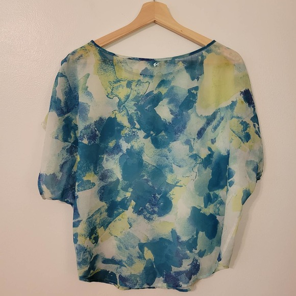 GUESS Los Angeles Watercolor Sheer Blouse M - Picture 4 of 8